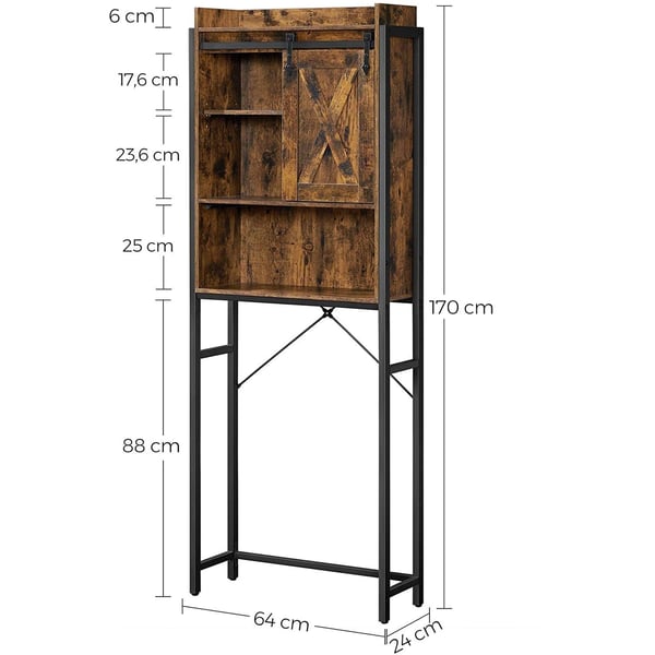 Rootz Opbevaringsskab - Toiletskab - Badeværelsesskab - Stålstel - Vaskemaskineskab - Industrielt - Brun - Sort - 64 x 24 x 171 cm