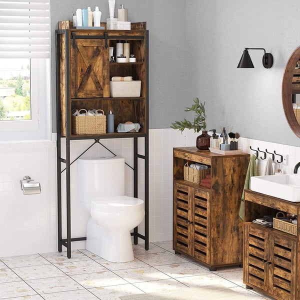 Rootz Opbevaringsskab - Toiletskab - Badeværelsesskab - Stålstel - Vaskemaskineskab - Industrielt - Brun - Sort - 64 x 24 x 171 cm