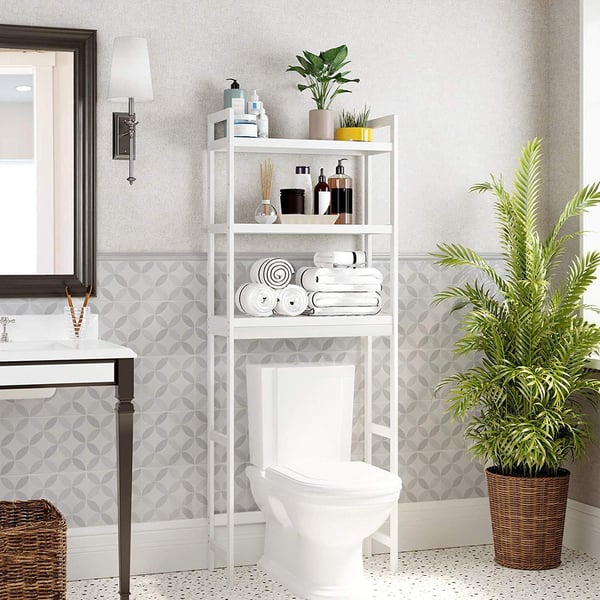 Rootz toiletstativ - Badeværelsesskab - Toiletskab - 3-lags -Baderumsarrangør - Hvid - Bambus - 63 x 26 x 163 cm