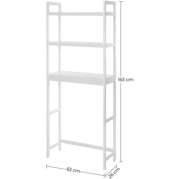 Rootz toiletstativ - Badeværelsesskab - Toiletskab - 3-lags -Baderumsarrangør - Hvid - Bambus - 63 x 26 x 163 cm