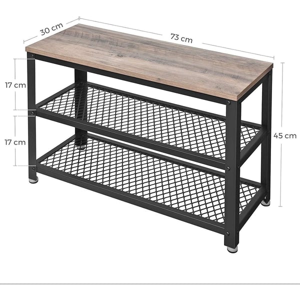 Rootz Skobænk - Skostativ - Skoskab - Industrielt - trælook, grå-sort - 73 x 30 x 45