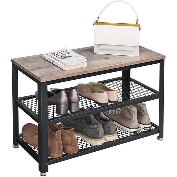 Rootz Skobænk - Skostativ - Skoskab - Industrielt - trælook, grå-sort - 73 x 30 x 45