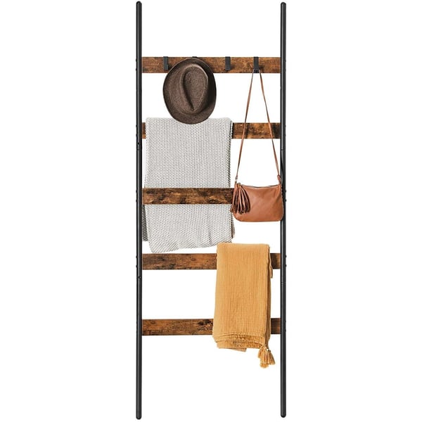 Rootz Pyyhetelineet - Pyyhehylly - Kylpyhuoneen teline - Tikkaat - Teollinen muotoilu - Vintage - Ruskea/Musta - 70 x 30 x 121,5 cm (PxLxK)