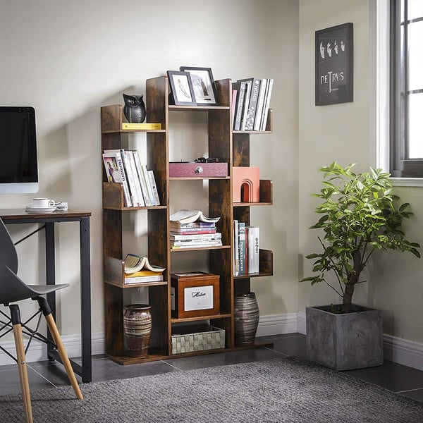 Rootz reol med 13 rum - Bogholder - Bogstøtte - Fritstående skab - Træ - Industriel - Brun - 86 x 25 x 140 cm