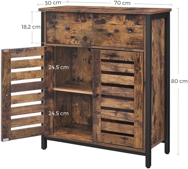 Rootz industrielt opbevaringsskab - kommode - reol - skænk - 2 låger og 2 skuffer - 70 x 30 x 80 cm