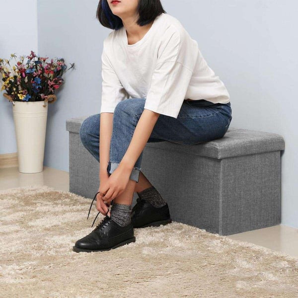 Rootz Hocker - Puf - Foldestol med opbevaringsplads - Bryst - Bænk - Opbevaring - Lysegrå - 110 x 38 x 38 cm
