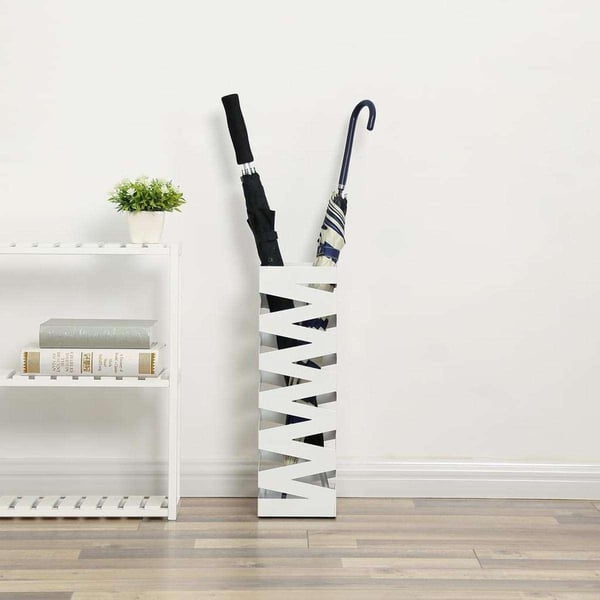 Rootz Metal Paraply Stand - Med drypbakke og kroge - Paraply Holder Van 49CM Høj - Hvid