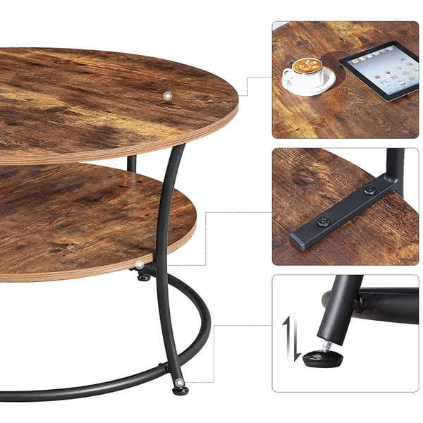 Rootz rundt sofabord - Industriel stil - Sidebord - Cocktailbord - 2 hylder - Industrielt - 80 x 45 cm