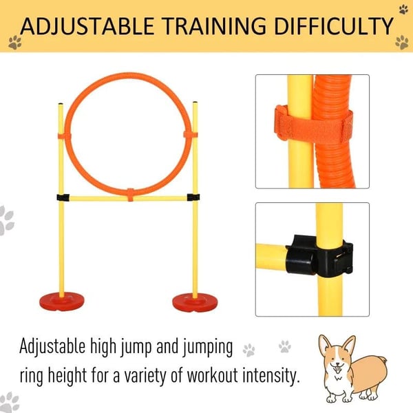 Rootz Hunde Agility Sæt - 3-i-1 Kæledyrstræningssæt - Højdespring - Runde Stænger - Let At Bære - Gul