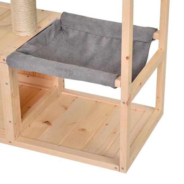 Rootz Kattehus - Kattehus med hængekøje - Kattehule - Kattetræ - Katteaktivitetscenter - Grantræ - Naturlig - 70 x 35 x 60 cm