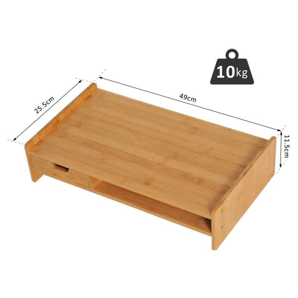 Rootz Monitor Stand - Skærm Stand - Skrivebord Organizer - Skuffer - Kontor - Stue - Naturlig - L49 x B25,5 x H11,5 cm