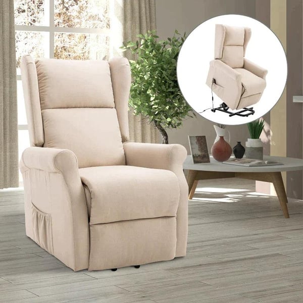 Rootz Stand-up Chair - Fjernbetjeningsstol - Tv Stol - Linned + Træ + Skum - Creme - 72,5 X 94 X 109 Cm