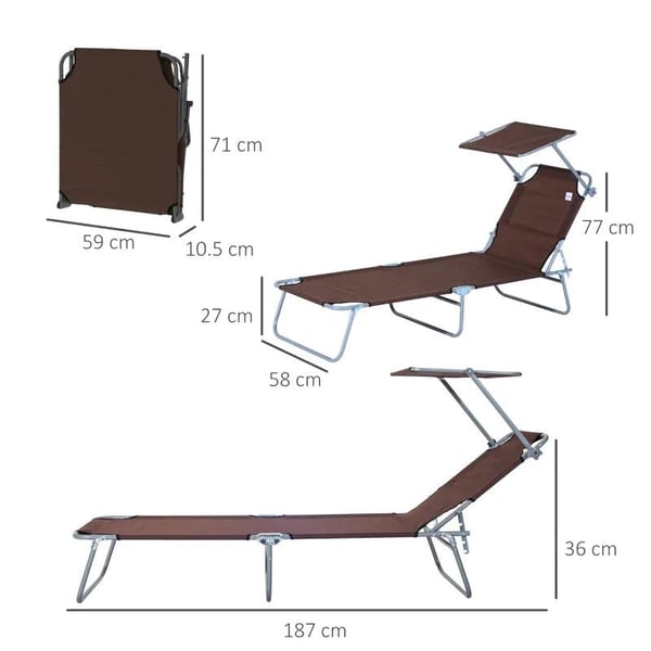 Rootz liggestol - Haveseng - Wellness liggestol - Strandseng - Sammenklappelig - Justerbar liggestol - Komfortabel liggestol - Brun - 187 X 58 X 36 CM