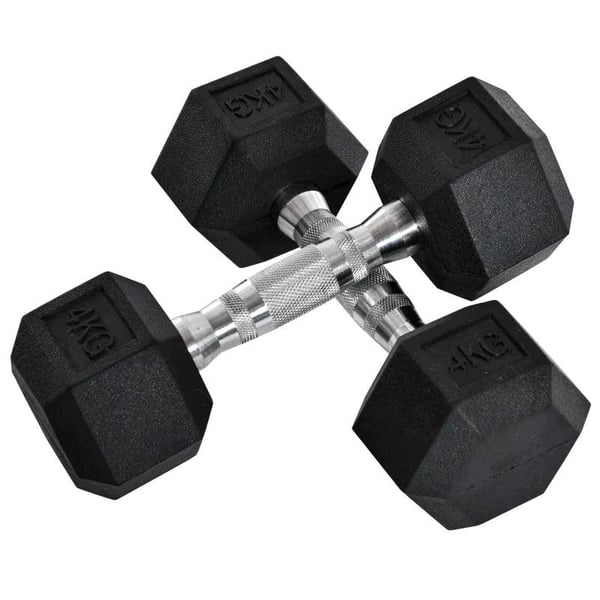 Rootz 2 x 4 kg sekskantede håndvægte - Gummihåndvægte - Sports Hex vægte sæt - Vægtløftningsøvelse - Hjem - Gym