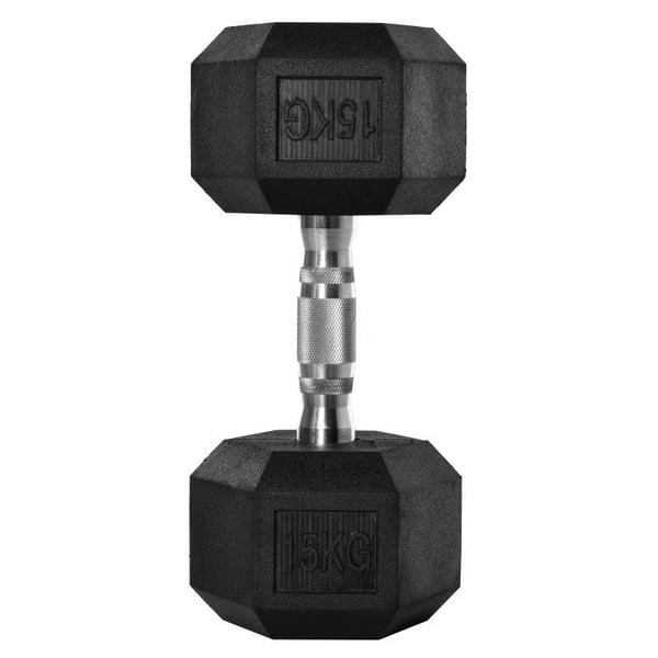 Rootz 15KG Single Rubber Hex käsipaino - Kuusikulmaiset käsipainot - Pyörretetty kahva - Urheilu kuusiokolopainosetit - Painonnostoharjoitus - Koti -