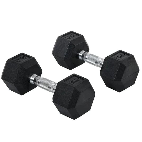 Rootz 2 x 8 KG kuusikulmaiset käsipainot - Kumikäsipaino - Pyörretetty kahva - Urheilu kuusiokolopainosarjat - Painonnostoharjoitus - Koti - Kuntosali