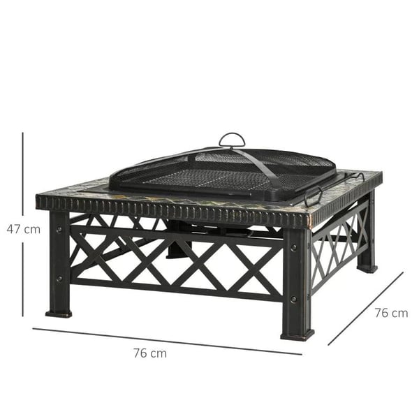 Rootz 3-i-1 Bålplads - Bålplads med gnistbeskyttelse - Grillrist - Isspand - Have - BBQ - Sort 76 x 76 x 47 cm