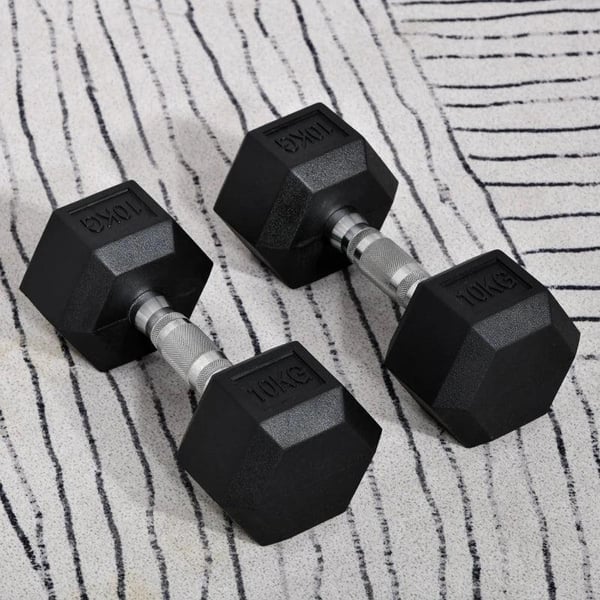 Rootz 2x10 kg kuusikulmaiset käsipainot - Kumikäsipaino - Pyörretetty kahva - Urheilu kuusikulmaiset painosarjat - Painonnostoharjoitus - Koti - Kunto
