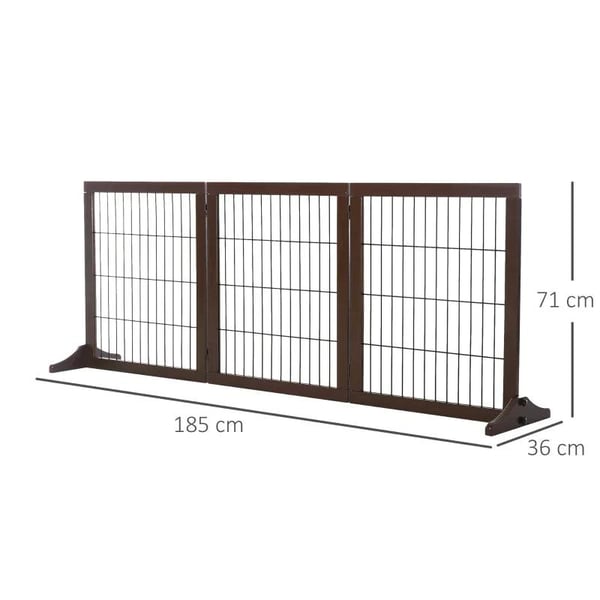 Rootz Barriere Til Hunde - Sikkerhedslåge - Hundeport - Trappeport - Sammenklappelig Hundespærre - Dørport - Brun - 185 x 36 x 71 cm