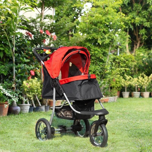 Rootz Pet Buggy - Hunde Buggy - Cat Buggy - Pet Klapvogn - Sammenklappelig Hunde Cat Buggy - Rød/Sort - 109,5 x 54,5 x 106,5 cm