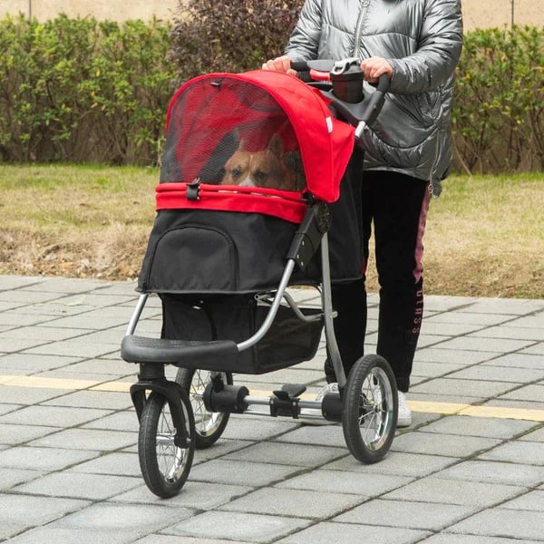 Rootz Pet Buggy - Hunde Buggy - Cat Buggy - Pet Klapvogn - Sammenklappelig Hunde Cat Buggy - Rød/Sort - 109,5 x 54,5 x 106,5 cm