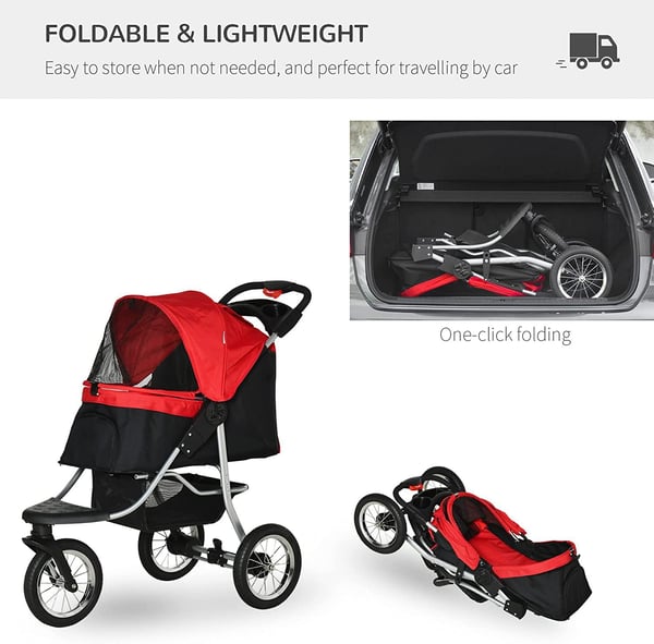 Rootz Pet Buggy - Hunde Buggy - Cat Buggy - Pet Klapvogn - Sammenklappelig Hunde Cat Buggy - Rød/Sort - 109,5 x 54,5 x 106,5 cm