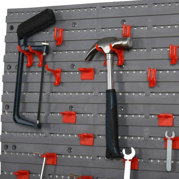Rootz Pegboard - Perforeret værktøjssæt - Væghylde - 54 stk. Værktøj - Vægholderværktøj - Grå/Rød 95,5 X 23 X 53,5 Cm
