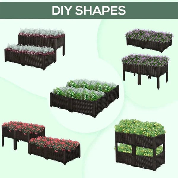 Rootz Højbed - Plantekasse - Haveplantekasse - Plantekasse med drænhuller - Blomsterkasse i rattanlook - Brun - 40 x 40 x 44 cm