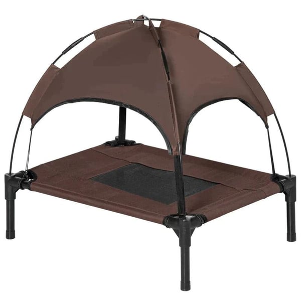 Rootz Kæledyrsseng med Kaleche - Hævet Hundeseng - Udendørs Hundesofa med Tag - Åndbar - Taffeta Kaffe - 61 x 46 x 62 cm