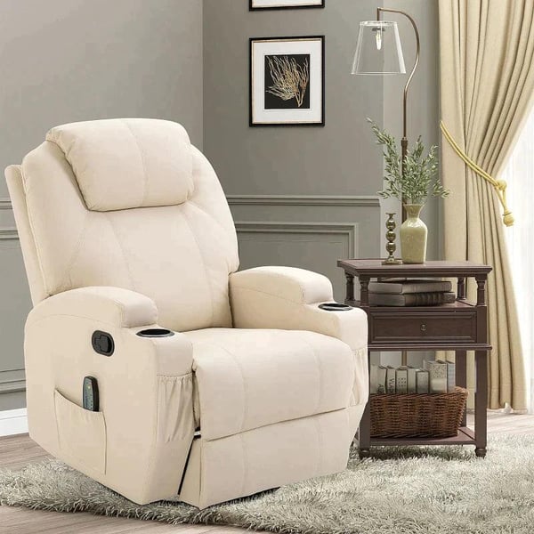 Rootz Massagestol - Elektrisk afslapningsstol - Tv-stol - Massagefunktion - 5 massagetilstande - Liggefunktion - Cremehvid - 84 x 92 x 109 cm
