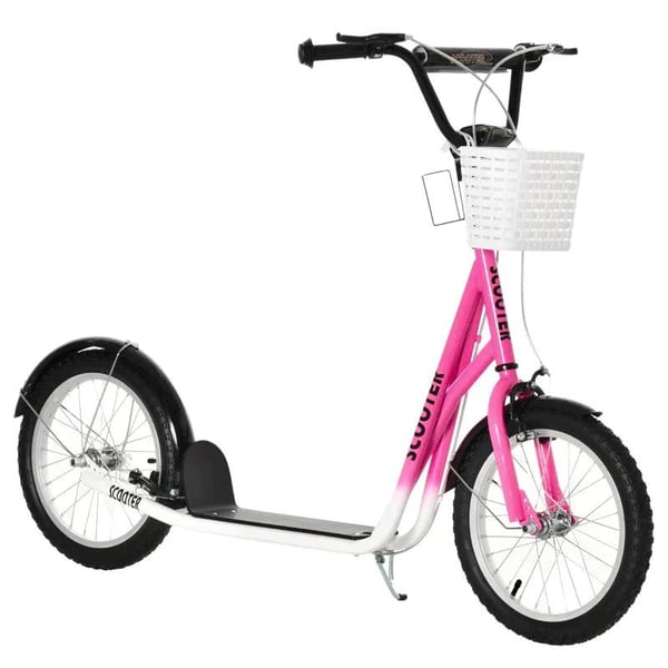 Rootz Scooter - Børnescooter - Børnescooter - Højdejusterbar - Oppustelig hjulbremse - Kurv - Kopholder - Stænkskærm - Pink/Hvid - 139 cm x 58 cm x 96