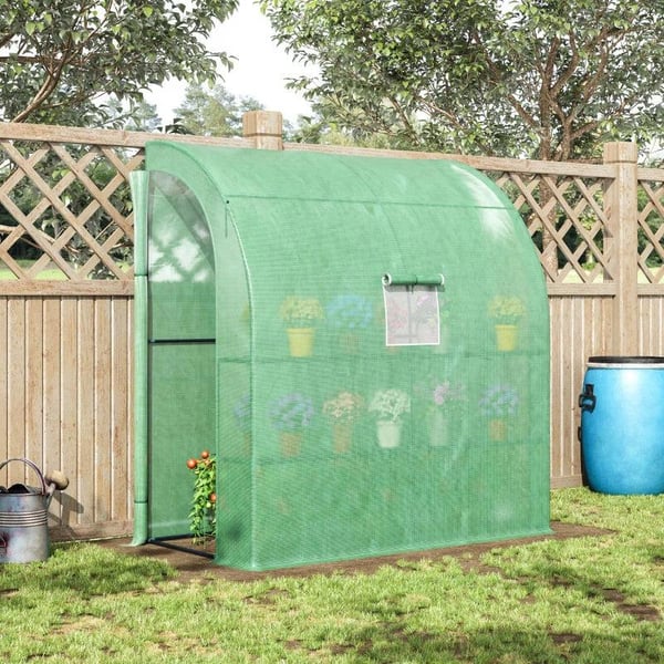 Rootz Greenhouse - Seinäkasvihuone - Kylmärunko - Ikkunoilla ja ovilla - 2 kerrosta 4 lankahyllyä - Vihreä 200L x 100W x 215Hcm