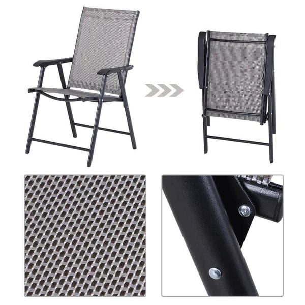 Rootz Foldestol med Armlæn - Sæt med 2 foldbare udendørs havestole - Stålstel - Have - Balkon - Strand - Grå - 58 x 64 x 94 cm
