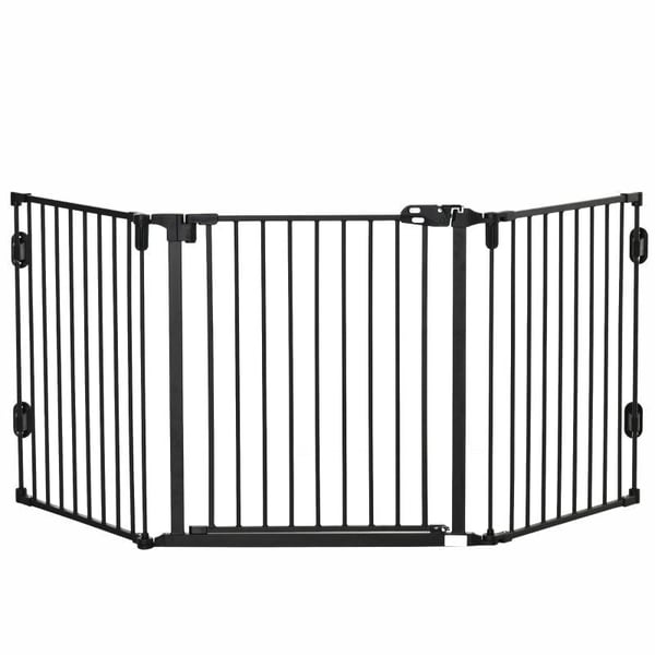 Rootz Dog Barrier - Oven portti - Lemmikkien portti - Kulmassa säädettävä - Taitettava portti automaattisesti sulkeutuvalla ovella - 3 paneelia - Must