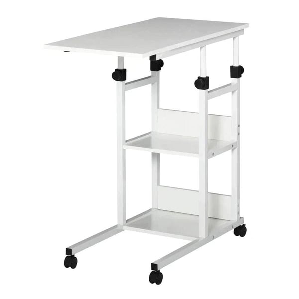Rootz Sidebord - Sofabord Med Hjul - Sengebord Til Spisestue Stue - Højdejusterbar - 2 Nedre hylder - E1 Spånplade - Metal - Hvid - 80 x 40 x 72-82 cm
