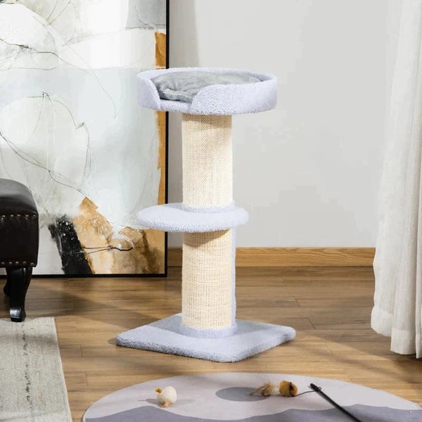 Rootz Cat Tree - Legetræ - Kradsestolpe med platform - Sisal E1 spånplade plys - Lyseblå - 45 x 45 x 91 cm