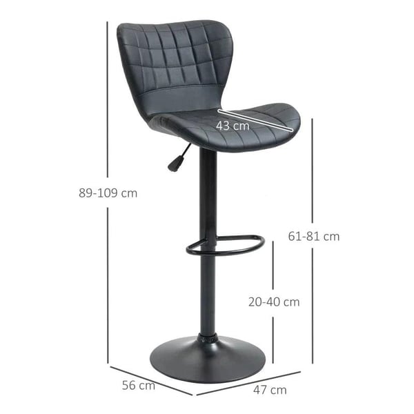 Rootz sæt med 2 barstole - Retro Design - Hjemmebarer - Køkkener - Kunstlæder - Metal - Sort - 47 cm x 56 cm x 89-109 cm