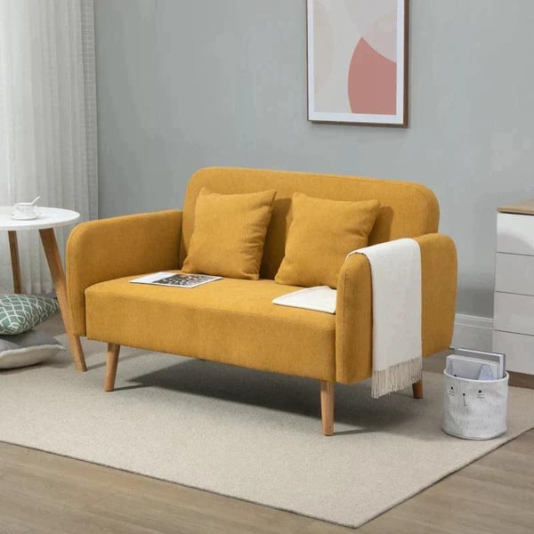 Rootz Dobbeltsofa - Polstring med hynder - Kompakt design - To-personers - Justerbar højde på fodstøtterne - Fløjlsagtig polyester - Gummitræ - Skum -
