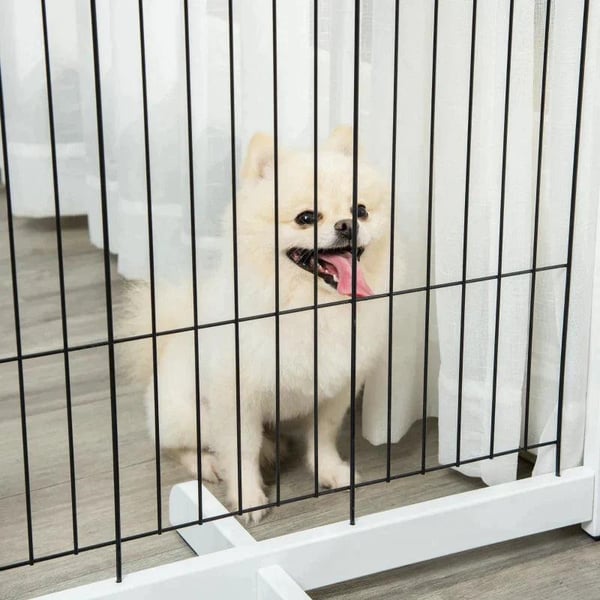 Rootz Pet Gate - Trælåge - Hundeport - Sikkerhedslåge - Hvid - 305 x 35,5 x 82 cm