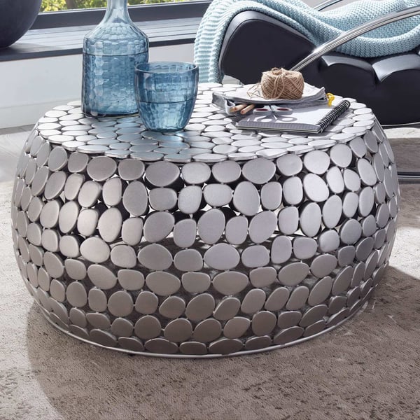 Rootz sofabord metal sølv 66x66x32 cm sofabord aluminium - Design stuebord rundt - Lille sofabord Moderne - Sidebord sidebord stue