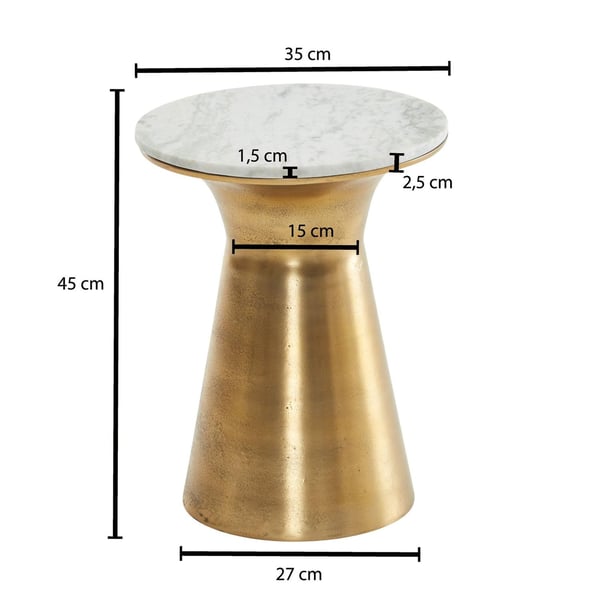 Rootz sidebord ægte marmor hvid 35x35x45 cm sidebord metal guld - Rundt lille sofabord - Stuebord Sofa Moderne - Sofabord højt