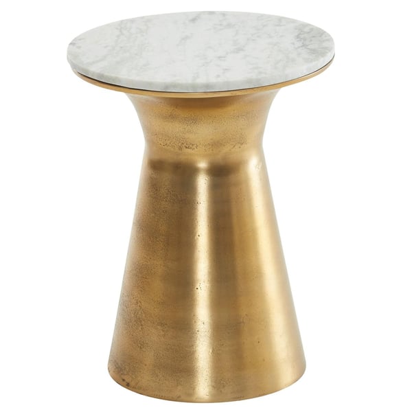 Rootz sidebord ægte marmor hvid 35x35x45 cm sidebord metal guld - Rundt lille sofabord - Stuebord Sofa Moderne - Sofabord højt