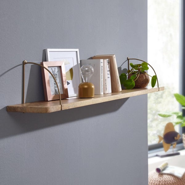 Rootz væghylde 100x25x22 cm mango massivt træ - metal hængende hylde Industriel - Stor design svævende hylde - Hylde Hængende Stue - bogreol væg