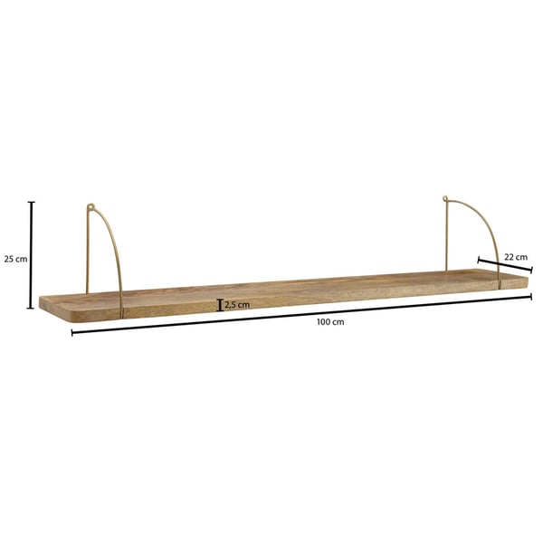 Rootz væghylde 100x25x22 cm mango massivt træ - metal hængende hylde Industriel - Stor design svævende hylde - Hylde Hængende Stue - bogreol væg
