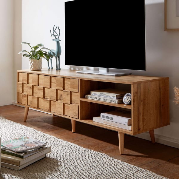 Rootz lowboard træ eg indretning 160x51x40 cm TV kommode med to døre - Design TV skab høj - TV stativ TV skab moderne - TV kommode stue