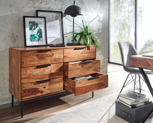 Rootz kommode 117x80x42 cm massivt sheesham træ - metal kommode - Industriel skænk kommode træ moderne - Stående skab skænk stue