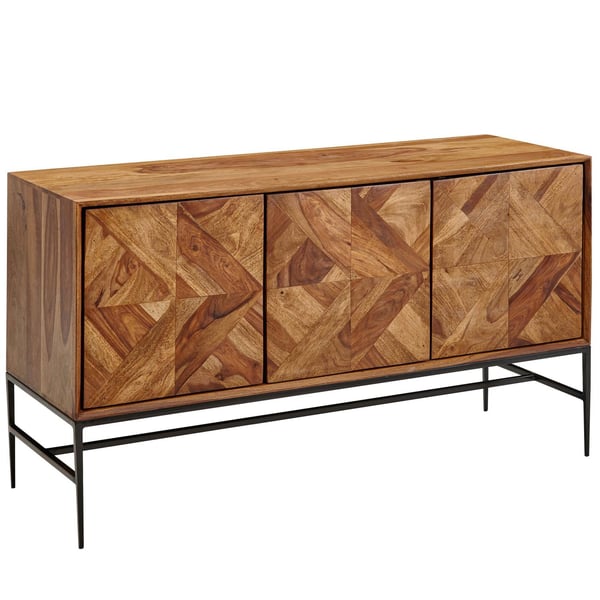 Rootz skænk 123x70x45 cm massivt sheesham træ - metal skænk med låger - Industriel kommode kommode træ moderne - Stå skab stue