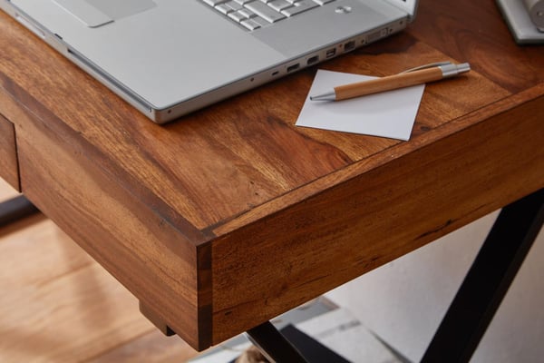 Rootz työpöytä 120x55x78 cm massiivi sheesham puuta - metalli musta - Design-toimistopöytä laatikolla - HomeOffice kannettavan pöytä tietokonepöytä sä