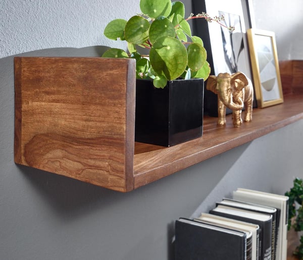 Rootz væghylde 120x15x20 cm massiv sheesham træ hængende hylde moderne svævende - Stor design svævende hylde - Hylde Hængende Stue - bogreol væg