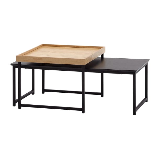 Rootz sofabord sæt af 2 træ - metal sofabord firkantet eg moderne - Sidebord 2-delt - Design stueborde - Træbord indskudsborde